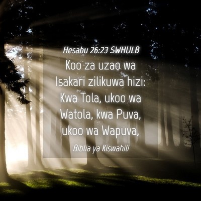 Picture 04 - Hesabu 26:23 SWHULB - Koo za uzao wa Isakari zilikuwa hizi: Kwa Tola, - Bible Verse Picture