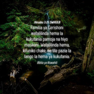 Picture 04 - Hesabu 3:25 SWHULB - Familia ya Gerishoni watalilinda hema la - Bible Verse Picture