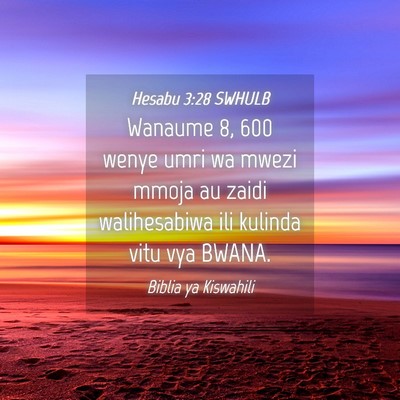 Picture 04 - Hesabu 3:28 SWHULB - Wanaume 8, 600 wenye umri wa mwezi mmoja au zaidi - Bible Verse Picture