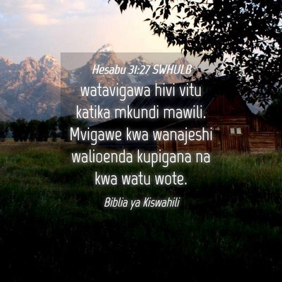 Picture 04 - Hesabu 31:27 SWHULB - watavigawa hivi vitu katika mkundi mawili. - Bible Verse Picture