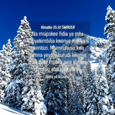 Picture 04 - Hesabu 35:32 SWHULB - Na msipokee fidia ya mtu aliyekimbilia kwenye - Bible Verse Picture