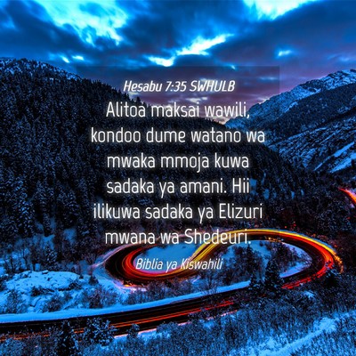 Picture 04 - Hesabu 7:35 SWHULB - Alitoa maksai wawili, kondoo dume watano wa mwaka - Bible Verse Picture