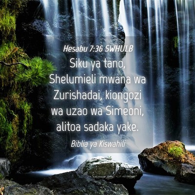 Picture 04 - Hesabu 7:36 SWHULB - Siku ya tano, Shelumieli mwana wa Zurishadai, - Bible Verse Picture