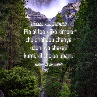 Picture 04 - Hesabu 7:56 SWHULB - Pia alitoa kijiko kimoja cha dhahabu chenye uzani - Bible Verse Picture