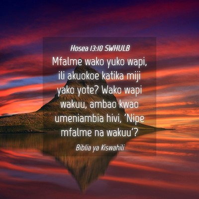 Picture 04 - Hosea 13:10 SWHULB - Mfalme wako yuko wapi, ili akuokoe katika miji - Bible Verse Picture