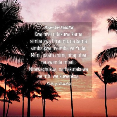 Picture 04 - Hosea 5:14 SWHULB - Kwa hiyo nitakuwa kama simba kwa Efraimu, na kama - Bible Verse Picture
