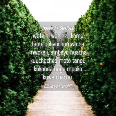 Picture 04 - Hosea 7:4 SWHULB - Wote ni wazinzi, kama tanuru iliyochomwa na - Bible Verse Picture
