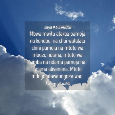 Picture 04 - Isaya 11:6 SWHULB - Mbwa mwitu atakaa pamoja na kondoo, na chui - Bible Verse Picture