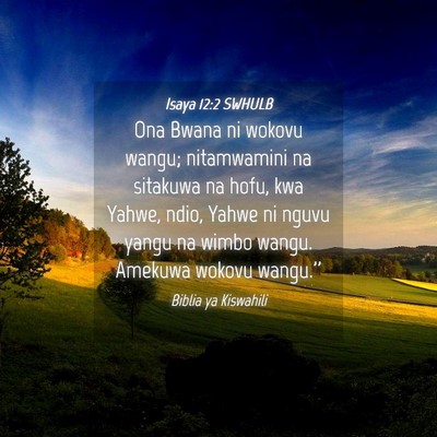 Picture 04 - Isaya 12:2 SWHULB - Ona Bwana ni wokovu wangu; nitamwamini na - Bible Verse Picture