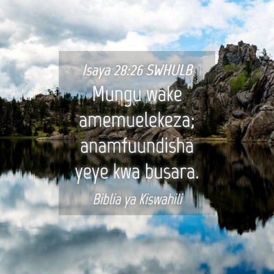 Picture 04 - Isaya 28:26 SWHULB - Mungu wake amemuelekeza; anamfuundisha yeye kwa - Bible Verse Picture