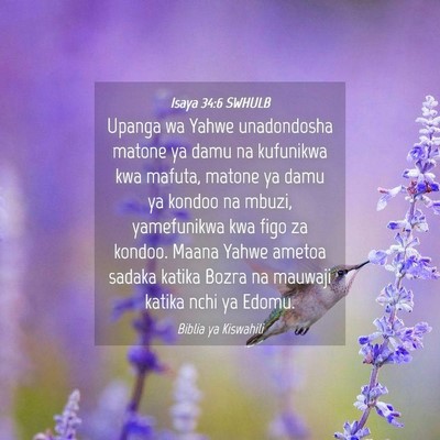 Picture 04 - Isaya 34:6 SWHULB - Upanga wa Yahwe unadondosha matone ya damu na - Bible Verse Picture