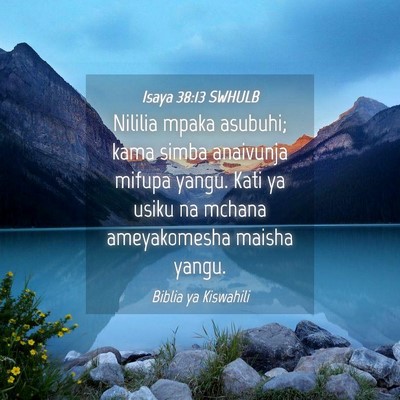 Picture 04 - Isaya 38:13 SWHULB - Nililia mpaka asubuhi; kama simba anaivunja - Bible Verse Picture