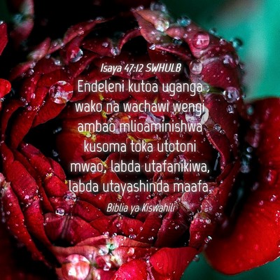 Picture 04 - Isaya 47:12 SWHULB - Endeleni kutoa uganga wako na wachawi wengi ambao - Bible Verse Picture