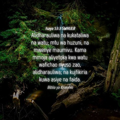 Picture 04 - Isaya 53:3 SWHULB - Alidharauliwa na kukataliwa na watu; mtu wa - Bible Verse Picture