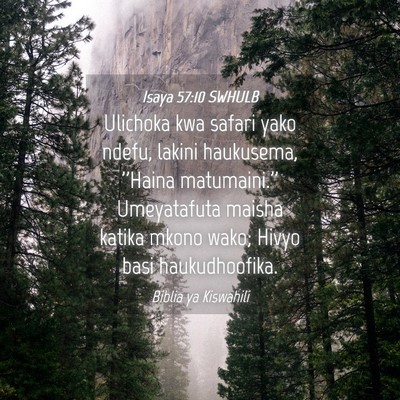 Picture 04 - Isaya 57:10 SWHULB - Ulichoka kwa safari yako ndefu, lakini haukusema, - Bible Verse Picture