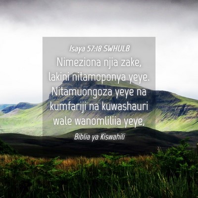 Picture 04 - Isaya 57:18 SWHULB - Nimeziona njia zake, lakini nitamoponya yeye. - Bible Verse Picture