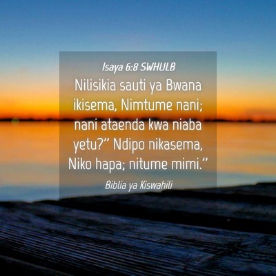 Picture 04 - Isaya 6:8 SWHULB - Nilisikia sauti ya Bwana ikisema, Nimtume nani; - Bible Verse Picture