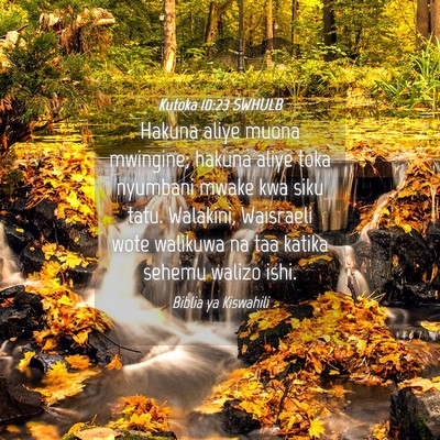 Picture 04 - Kutoka 10:23 SWHULB - Hakuna aliye muona mwingine; hakuna aliye toka - Bible Verse Picture