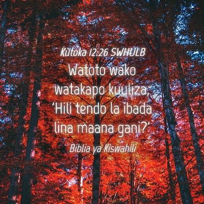 Picture 04 - Kutoka 12:26 SWHULB - Watoto wako watakapo kuuliza, 'Hili tendo la - Bible Verse Picture