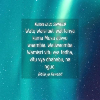 Picture 04 - Kutoka 12:35 SWHULB - Watu Waisraeli walifanya kama Musa alivyo - Bible Verse Picture