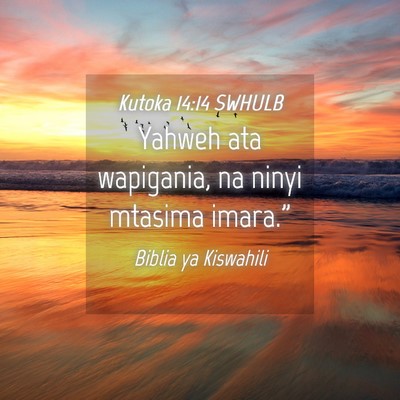 Picture 04 - Kutoka 14:14 SWHULB - Yahweh ata wapigania, na ninyi mtasima - Bible Verse Picture