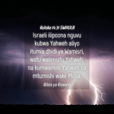 Picture 04 - Kutoka 14:31 SWHULB - Israeli ilipoona nguvu kubwa Yahweh aliyo itumia - Bible Verse Picture