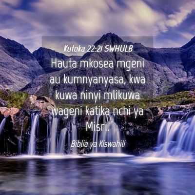 Picture 04 - Kutoka 22:21 SWHULB - Hauta mkosea mgeni au kumnyanyasa, kwa kuwa ninyi - Bible Verse Picture