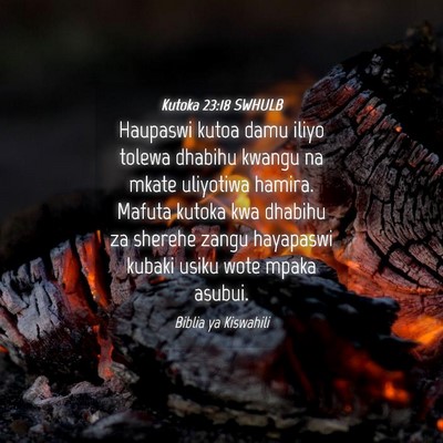 Picture 04 - Kutoka 23:18 SWHULB - Haupaswi kutoa damu iliyo tolewa dhabihu kwangu - Bible Verse Picture