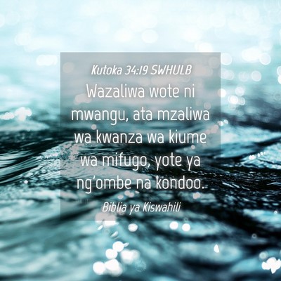 Picture 04 - Kutoka 34:19 SWHULB - Wazaliwa wote ni mwangu, ata mzaliwa wa kwanza wa - Bible Verse Picture