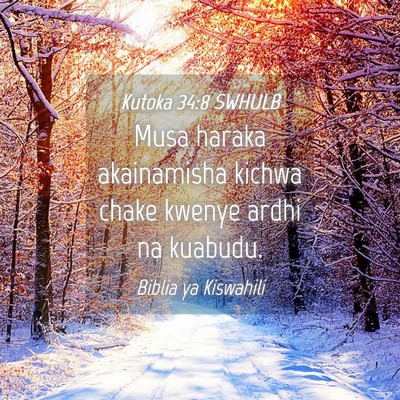 Picture 04 - Kutoka 34:8 SWHULB - Musa haraka akainamisha kichwa chake kwenye ardhi - Bible Verse Picture
