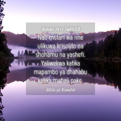 Picture 04 - Kutoka 39:13 SWHULB - Nao mstari wa nne ulikuwa krisolito na shohamu na - Bible Verse Picture
