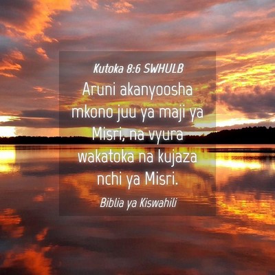 Picture 04 - Kutoka 8:6 SWHULB - Aruni akanyoosha mkono juu ya maji ya Misri, na - Bible Verse Picture