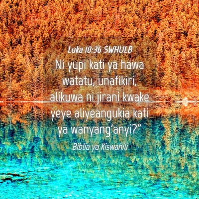 Picture 04 - Luka 10:36 SWHULB - Ni yupi kati ya hawa watatu, unafikiri, alikuwa - Bible Verse Picture