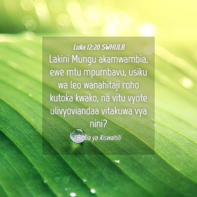 Picture 04 - Luka 12:20 SWHULB - Lakini Mungu akamwambia, ewe mtu mpumbavu, usiku - Bible Verse Picture