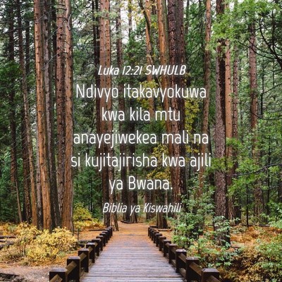 Picture 04 - Luka 12:21 SWHULB - Ndivyo itakavyokuwa kwa kila mtu anayejiwekea - Bible Verse Picture
