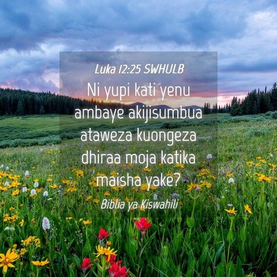 Picture 04 - Luka 12:25 SWHULB - Ni yupi kati yenu ambaye akijisumbua ataweza - Bible Verse Picture