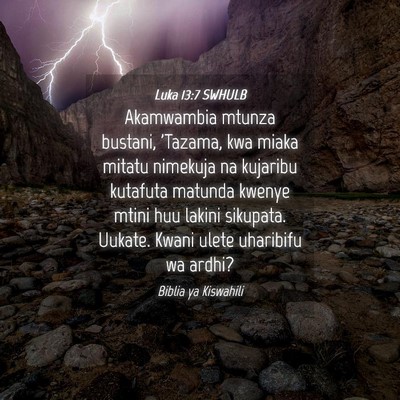 Picture 04 - Luka 13:7 SWHULB - Akamwambia mtunza bustani, 'Tazama, kwa miaka - Bible Verse Picture