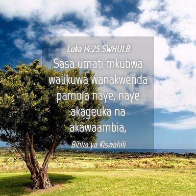Picture 04 - Luka 14:25 SWHULB - Sasa umati mkubwa walikuwa wanakwenda pamoja - Bible Verse Picture