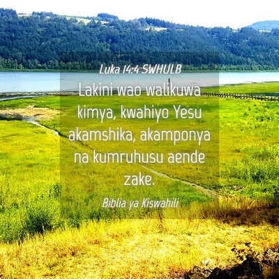 Picture 04 - Luka 14:4 SWHULB - Lakini wao walikuwa kimya, kwahiyo Yesu - Bible Verse Picture