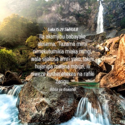 Picture 04 - Luka 15:29 SWHULB - Ila akamjibu babayake akisema, 'Tazama mimi - Bible Verse Picture