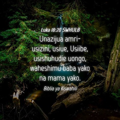 Picture 04 - Luka 18:20 SWHULB - Unazijua amri- usizini, usiue, Usiibe, - Bible Verse Picture