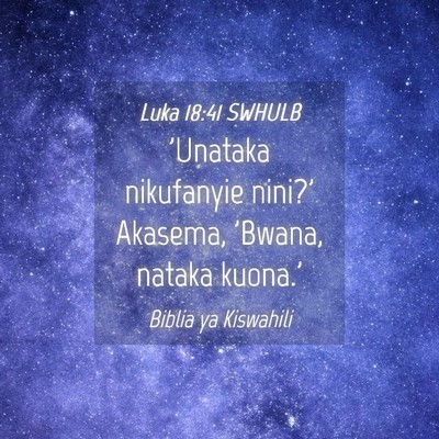 Picture 04 - Luka 18:41 SWHULB - 'Unataka nikufanyie nini?' Akasema, 'Bwana, - Bible Verse Picture