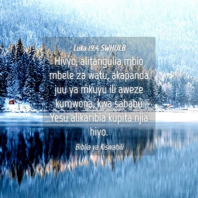 Picture 04 - Luka 19:4 SWHULB - Hivyo, alitangulia mbio mbele za watu, akapanda - Bible Verse Picture