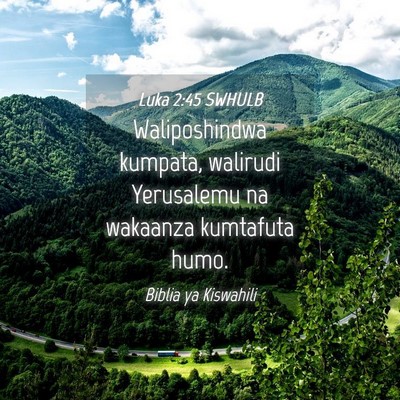 Picture 04 - Luka 2:45 SWHULB - Waliposhindwa kumpata, walirudi Yerusalemu na - Bible Verse Picture