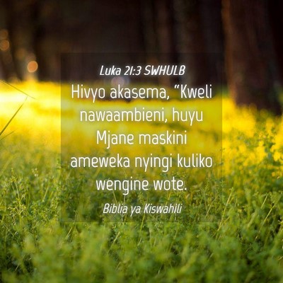 Picture 04 - Luka 21:3 SWHULB - Hivyo akasema, “Kweli nawaambieni, huyu Mjane - Bible Verse Picture