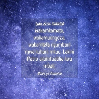 Picture 04 - Luka 22:54 SWHULB - Wakamkamata, wakamuongoza, wakamleta nyumbani mwa - Bible Verse Picture