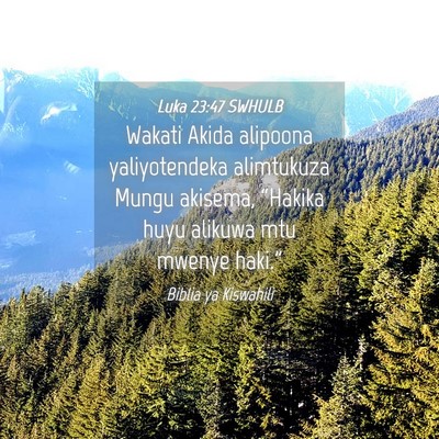 Picture 04 - Luka 23:47 SWHULB - Wakati Akida alipoona yaliyotendeka alimtukuza - Bible Verse Picture