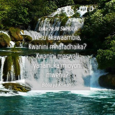 Picture 04 - Luka 24:38 SWHULB - Yesu akawaambia, Kwanini mnafadhaika? Kwanini - Bible Verse Picture