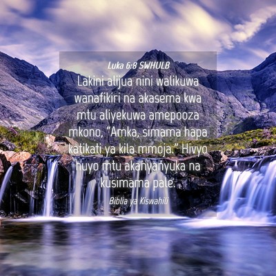 Picture 04 - Luka 6:8 SWHULB - Lakini alijua nini walikuwa wanafikiri na akasema - Bible Verse Picture
