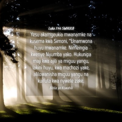 Picture 04 - Luka 7:44 SWHULB - Yesu akamgeukia mwanamke na kusema kwa Simoni, - Bible Verse Picture